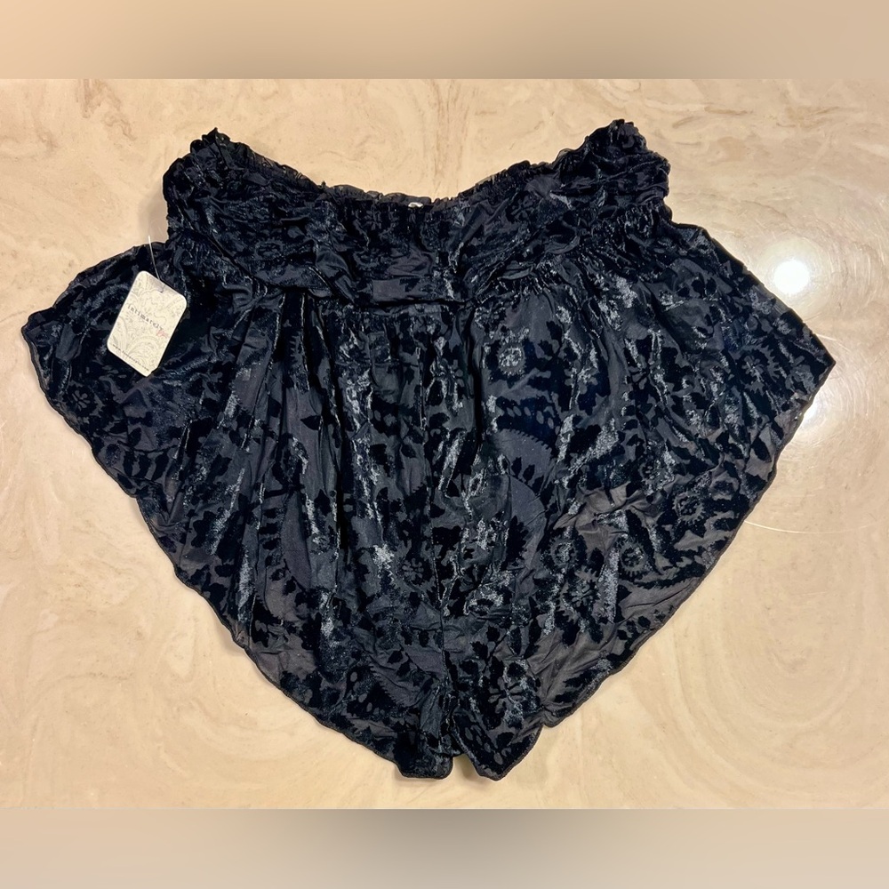 FREE PEOPLE Snow Angel Micro Shorts Floral Velvet Black Jacquard High Waist - Picture 6 of 15
